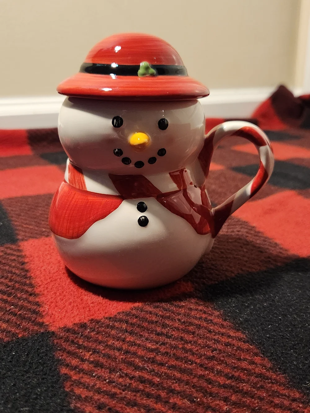 Williams Sonoma Holiday Snowman & Snowmaid Red Mug Set
